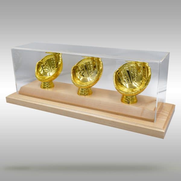 Gold Glove Baseball Display - 3 baseballs