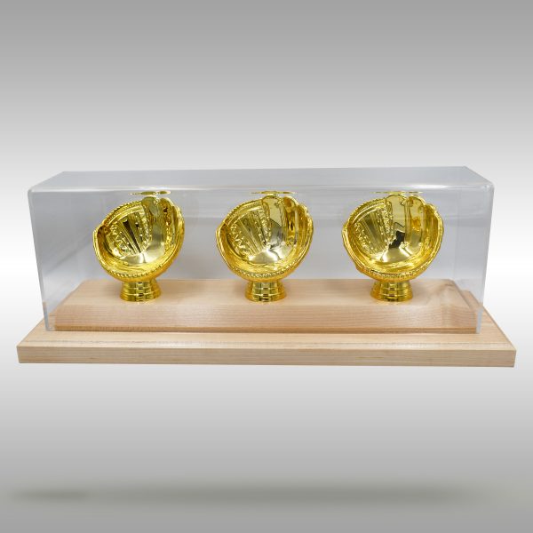 Gold Glove Baseball Display - 3 baseballs