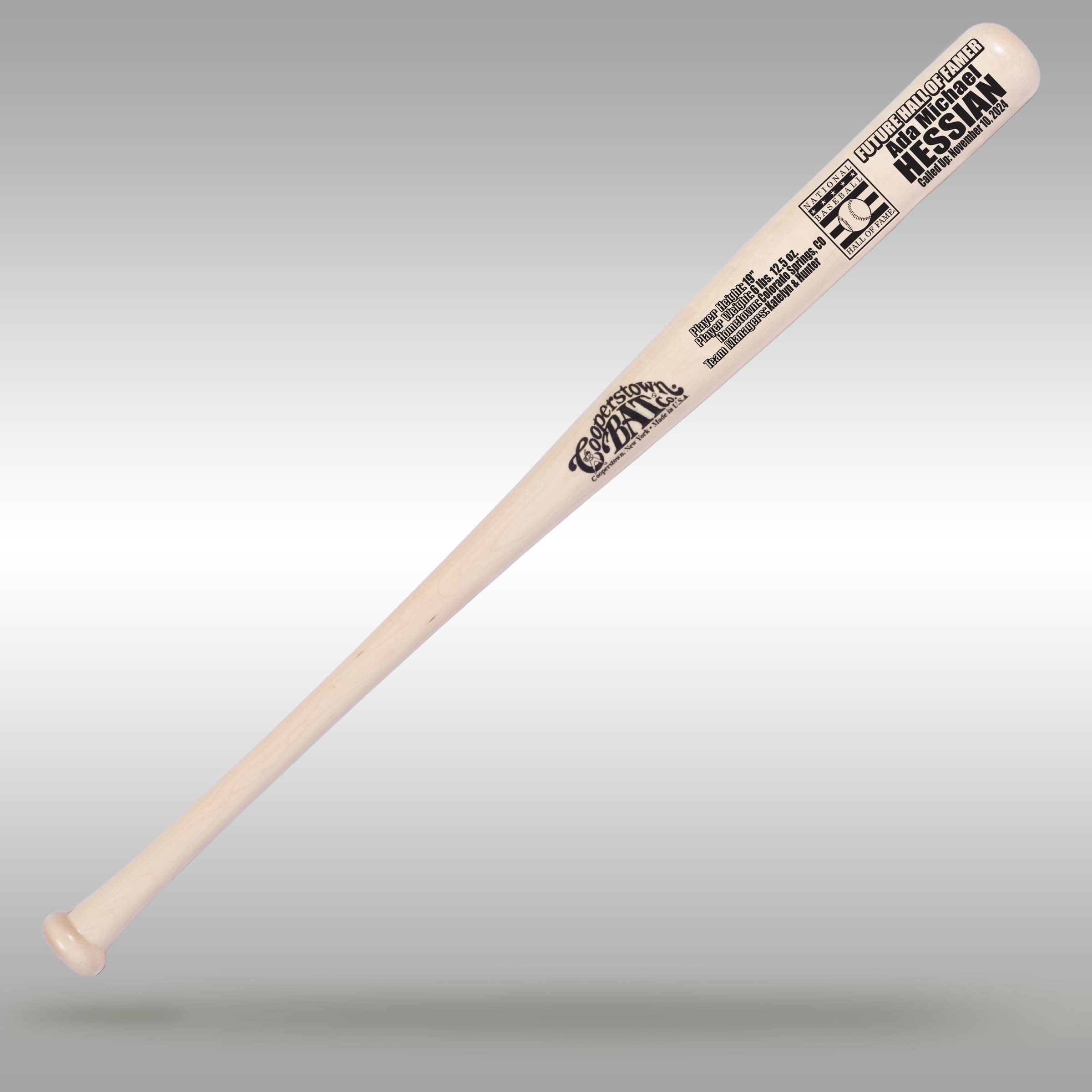 National Baseball Hall of Fame Engraved Baby Gift Baseball Bat