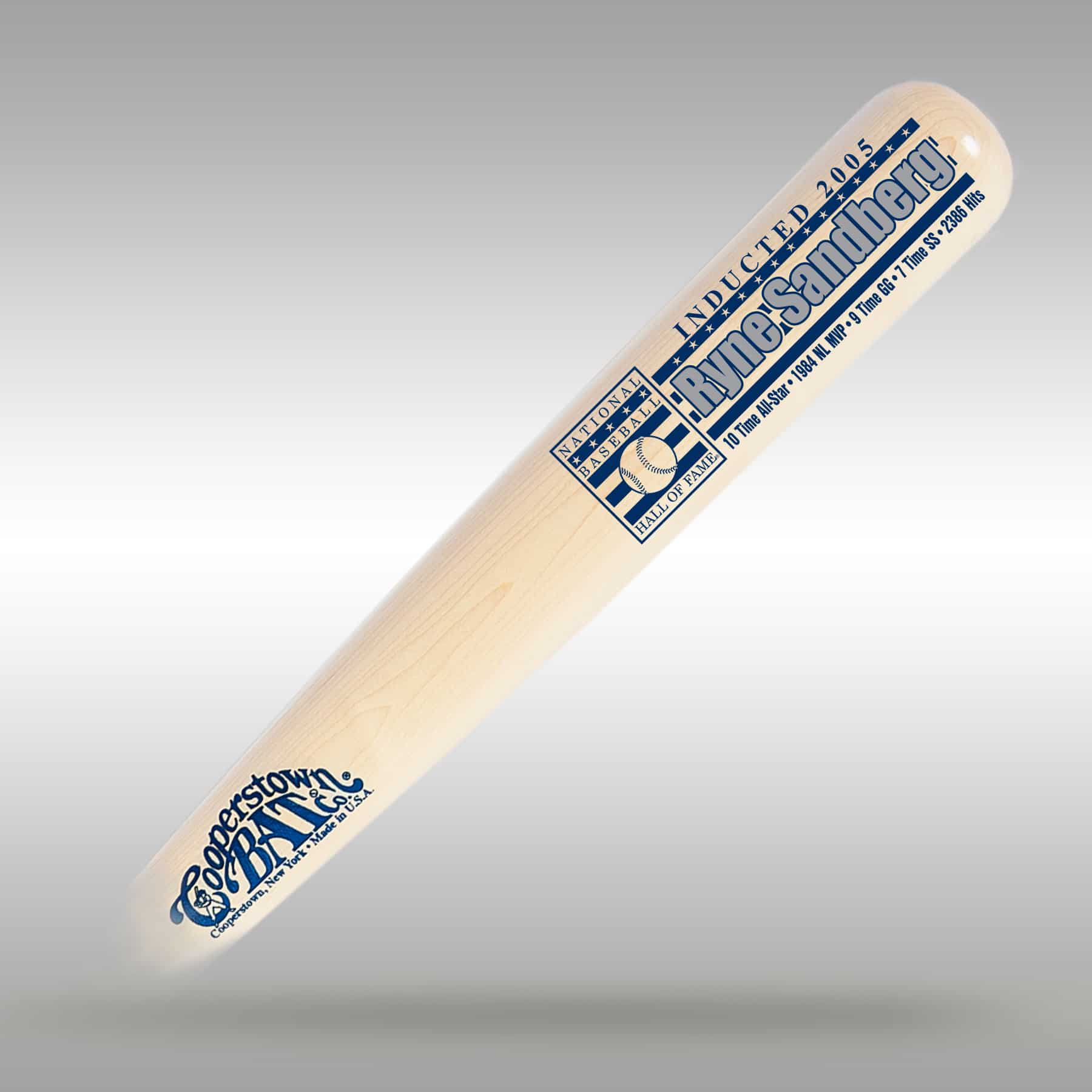 Ryne Sandberg Baseball HOF Stats Bat - Cooperstown Bat Company