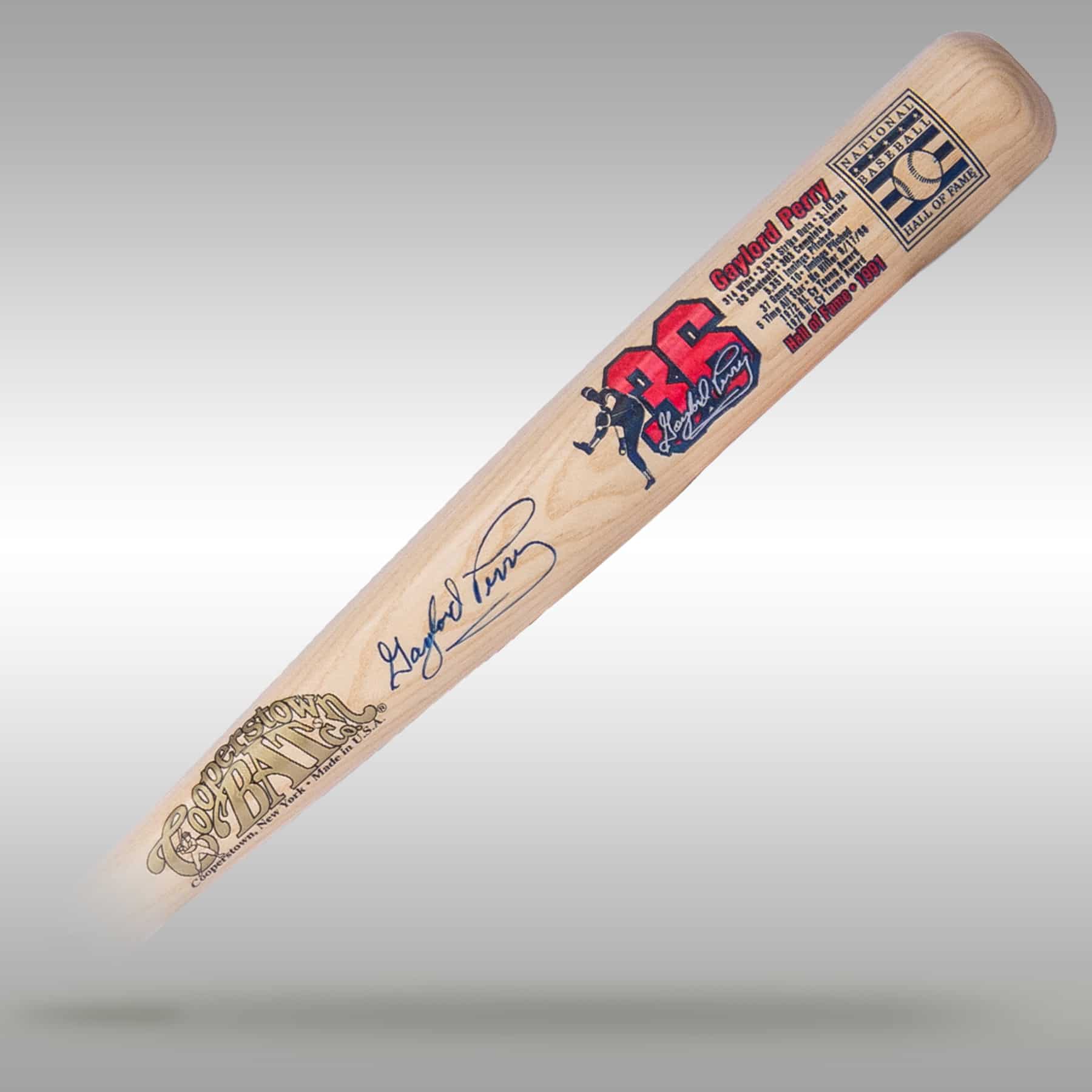 Gaylord Perry autographed National Baseball Hall of Fame™ stats bat