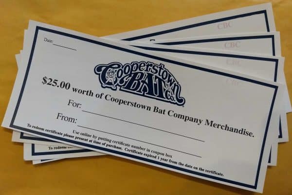 Cooperstown Bat Comapany Gift Certificates